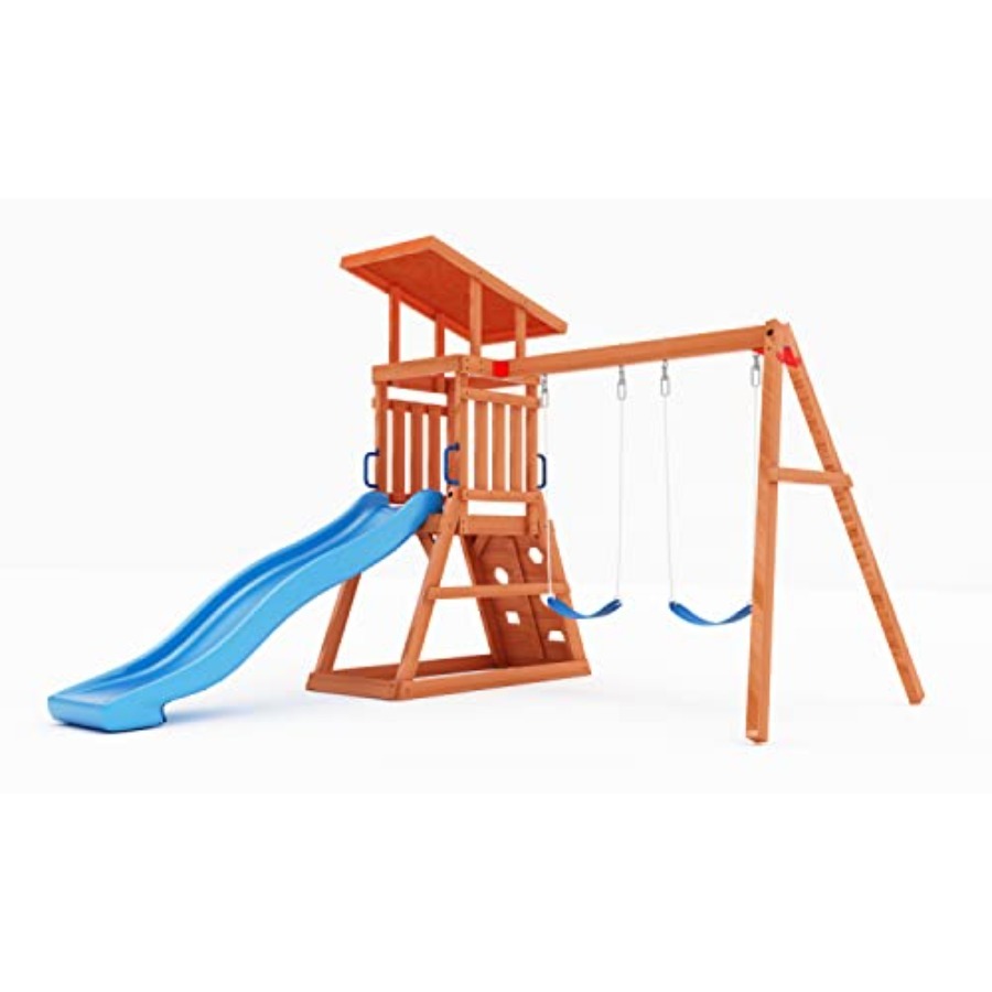 Kids Outdoor Swing And Slide - Playground Wooden Swing Sets for Backyard
