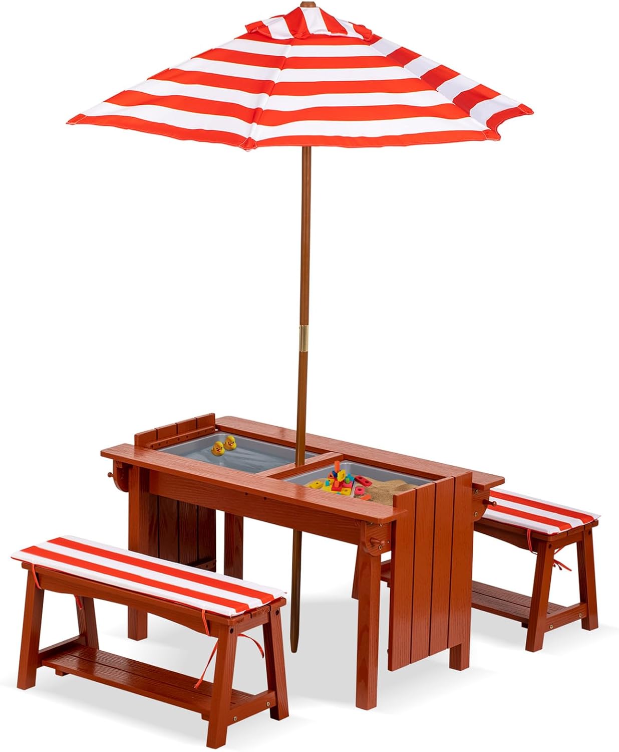 Kids Outdoor Bench With Umbrella - Kids Picnic Table with Umbrella, Outdoor