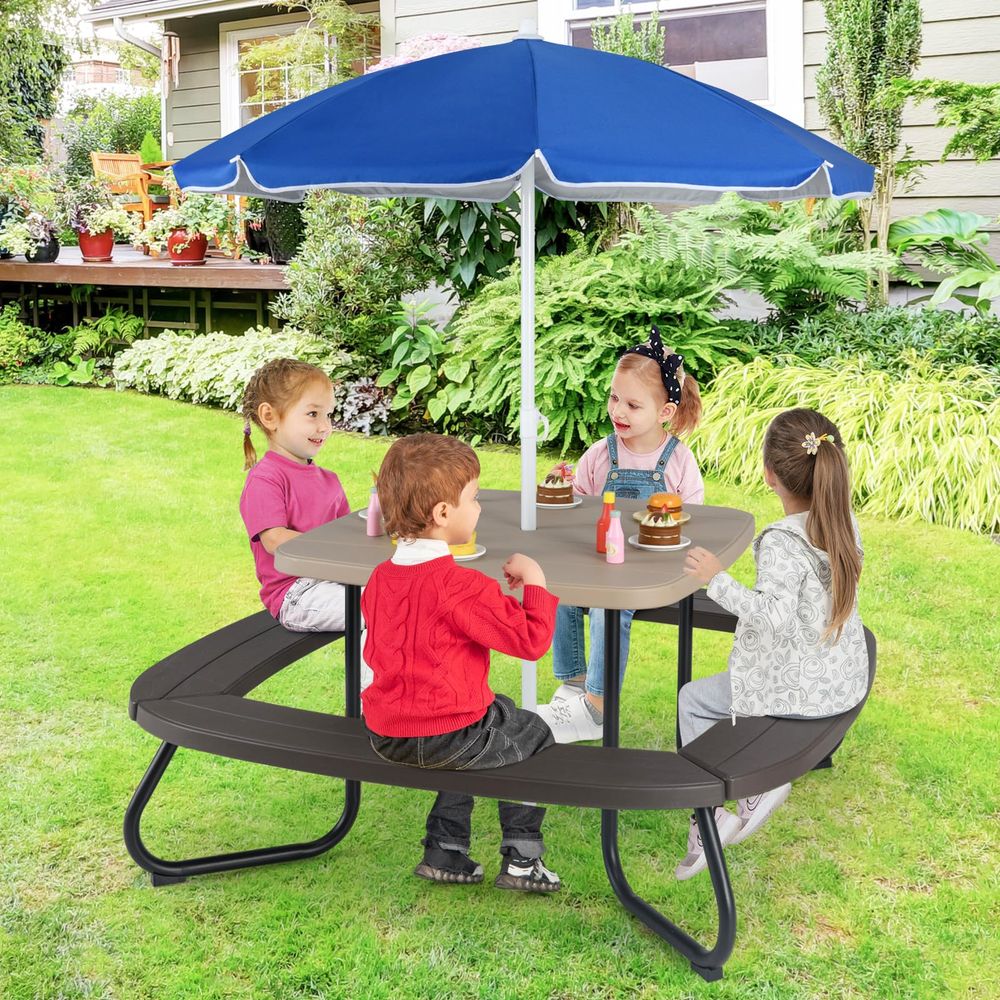 Kids Outdoor Bench With Umbrella - Kids Picnic Table, 8 Person Kids
