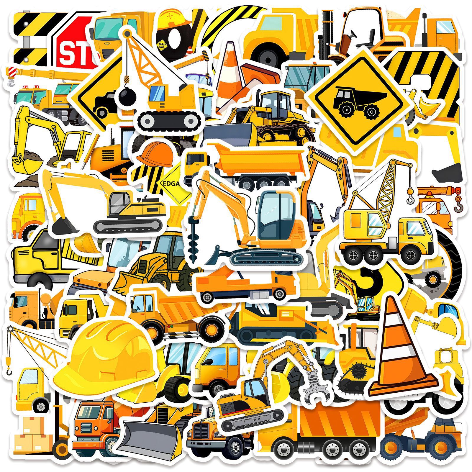 Kids Outdoor Excavator - 10/50pcs Cute Engineering Construction Truck Stickers