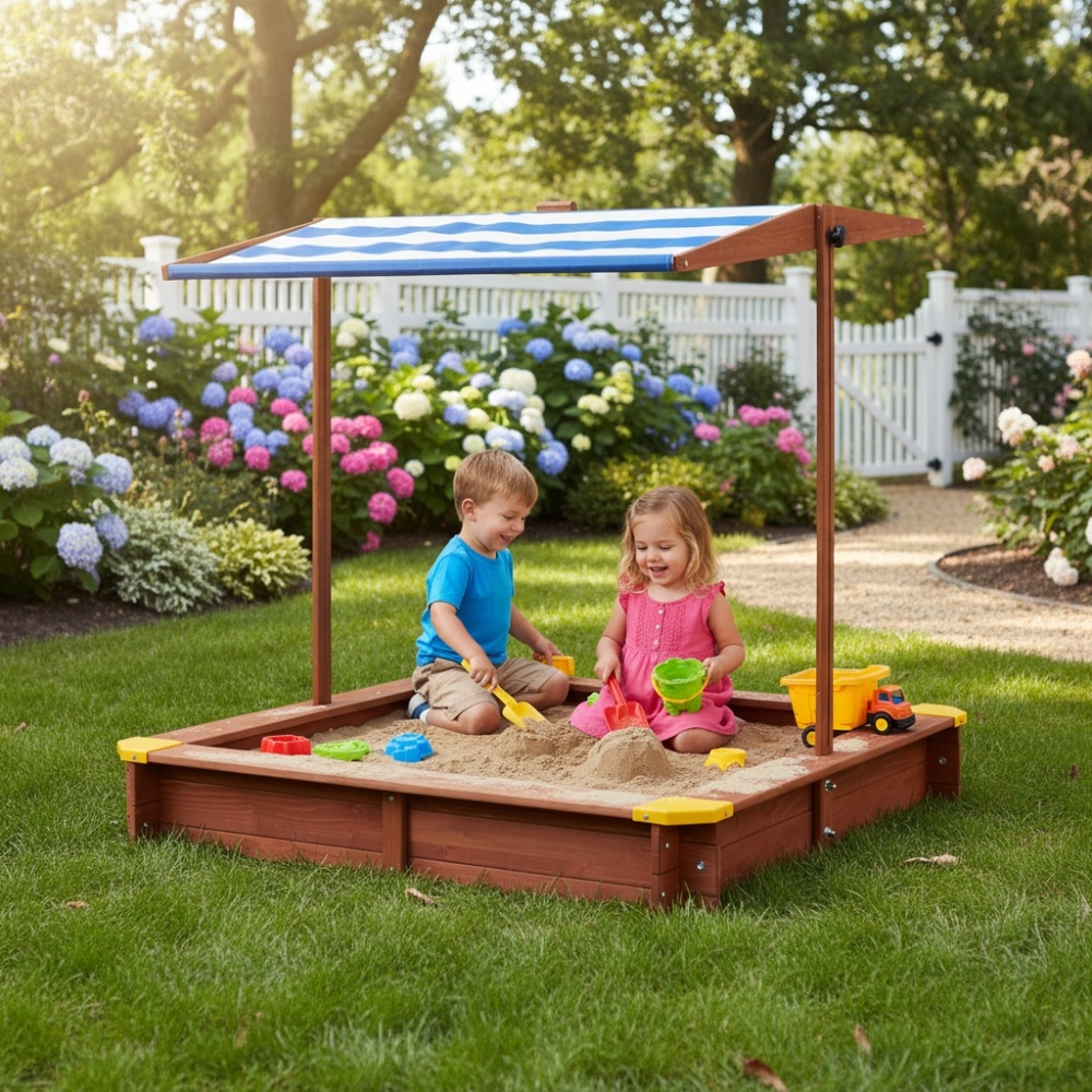 Kids Outdoor Water Play Table - Wooden Kids Picnic Table, Sand and