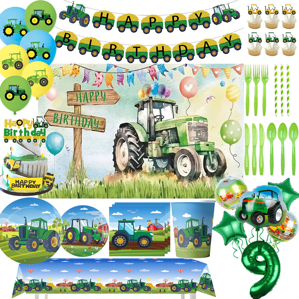 Kids Outdoor Excavator - Green Farm Tractor Birthday Party Decorations