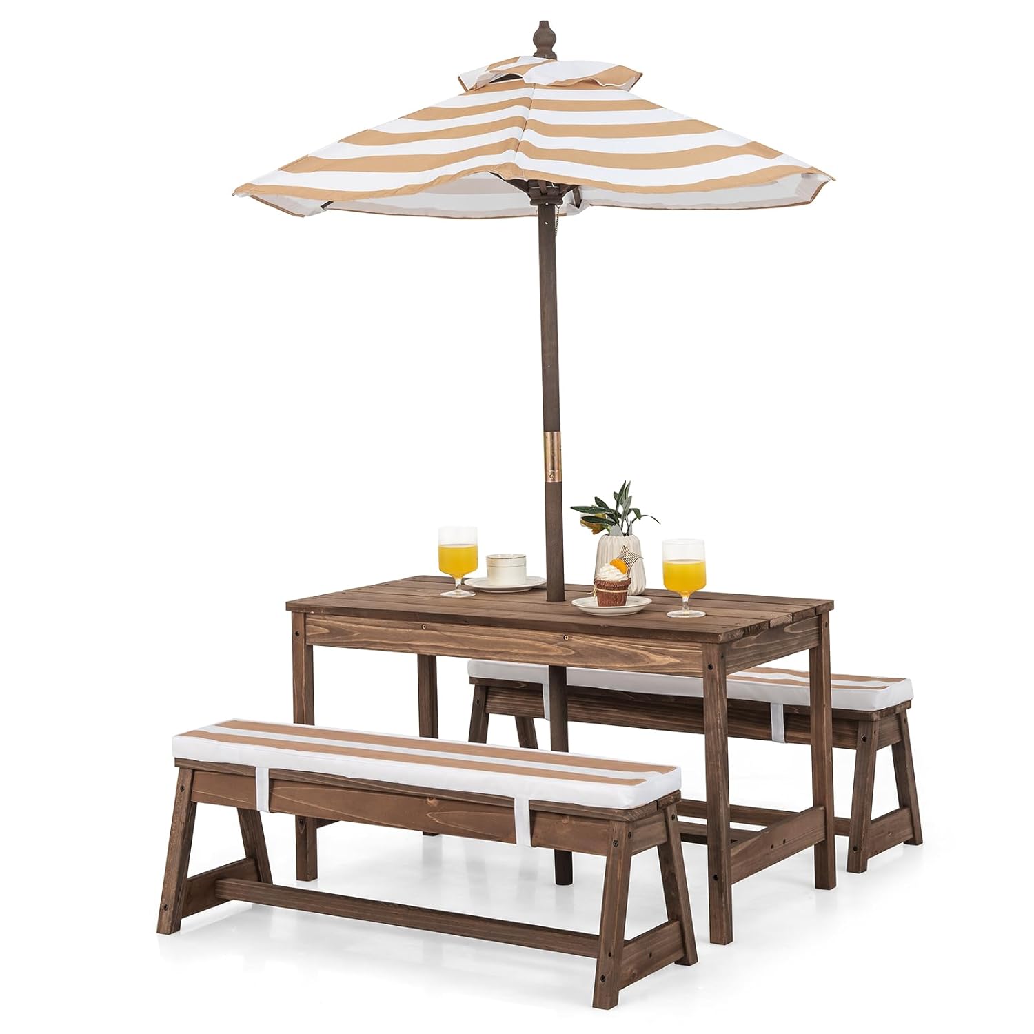 Kids Outdoor Bench With Umbrella - Kids Picnic Table, Outdoor Wooden Table