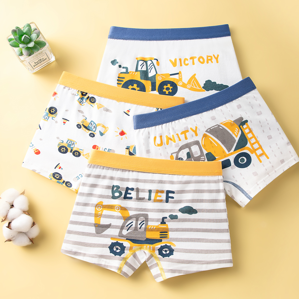 Kids Outdoor Excavator - 4Pcs High Quality Cotton Kid Boxer