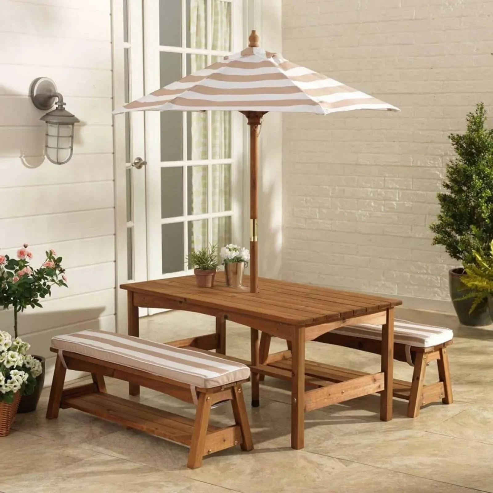 For Outdoor Wooden Table & Ben – Kids Outdoor Bench With Umbrella recenzja i cena