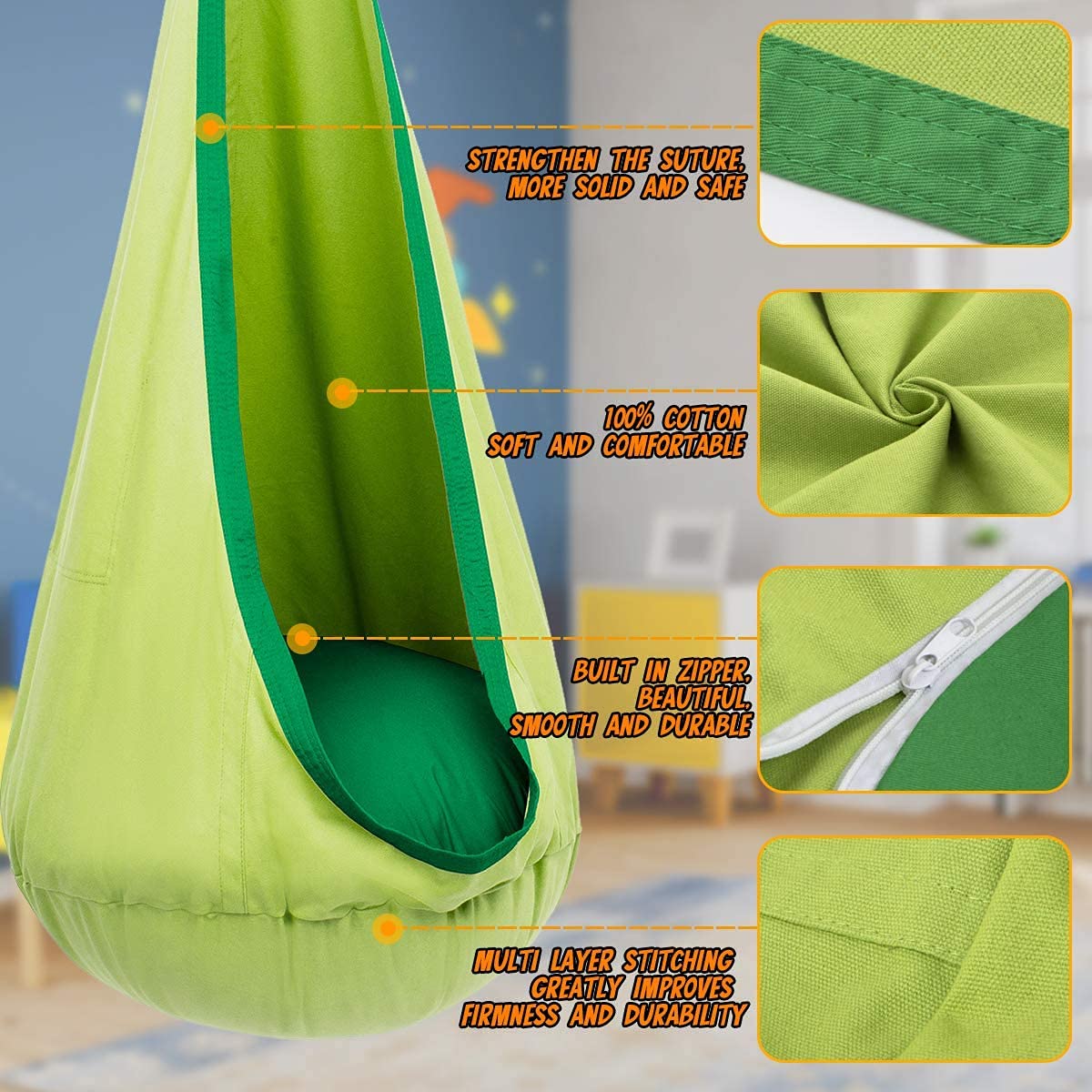 1Pc Kids Pod Swing Seat Cotton – Kids Yellow Outdoor Chair recenzja i cena