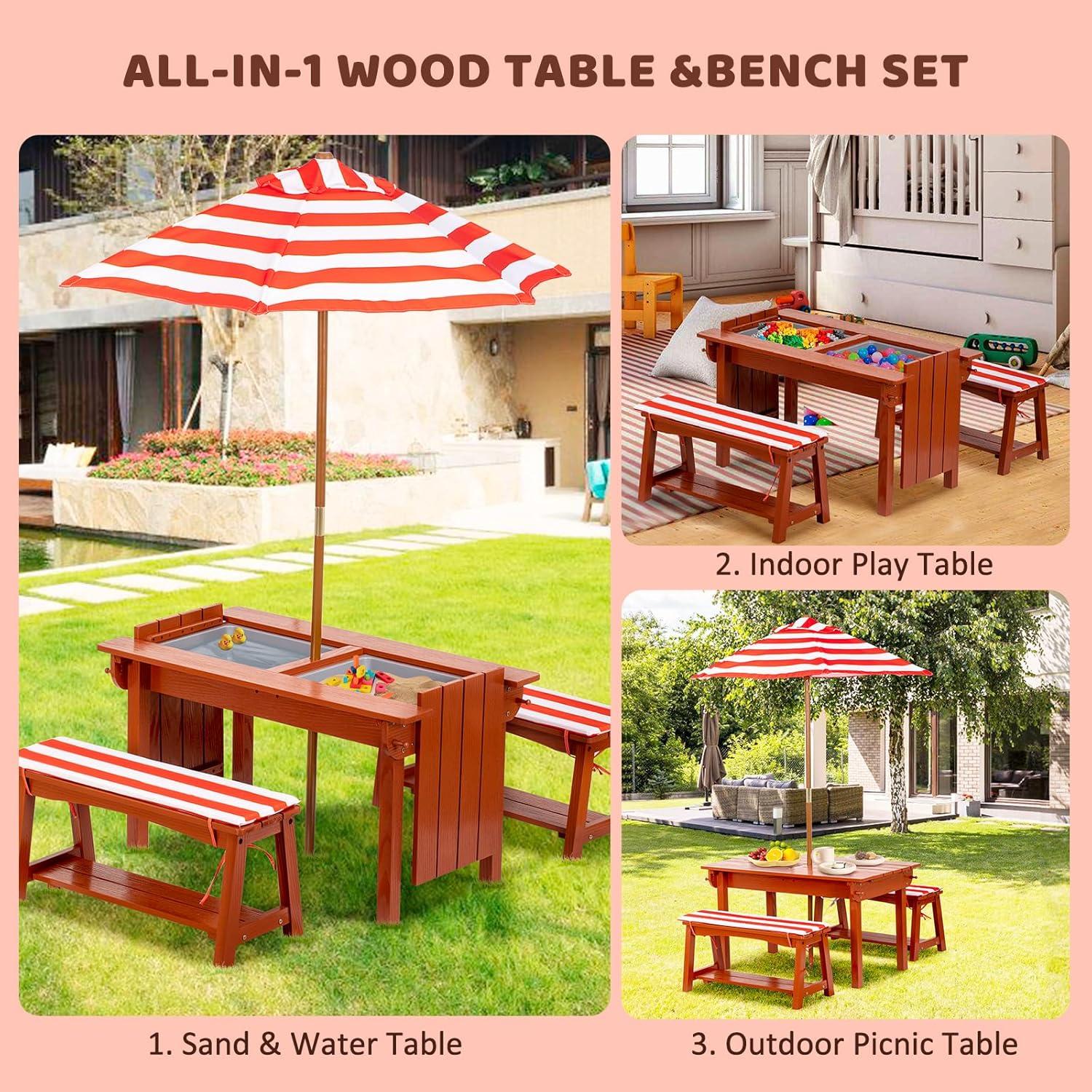 Kids Picnic Table with Umbrell – Kids Outdoor Bench With Umbrella recenzja i cena