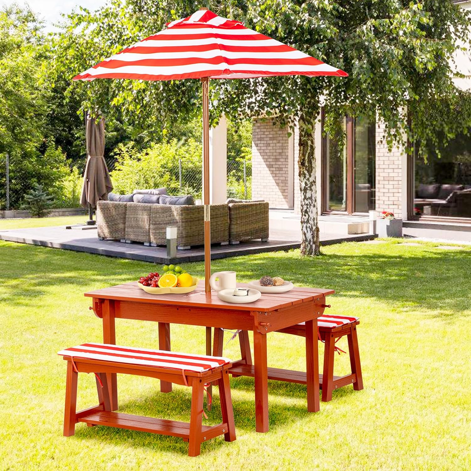 Kids Picnic Table with Umbrell – Kids Outdoor Bench With Umbrella recenzja i cena