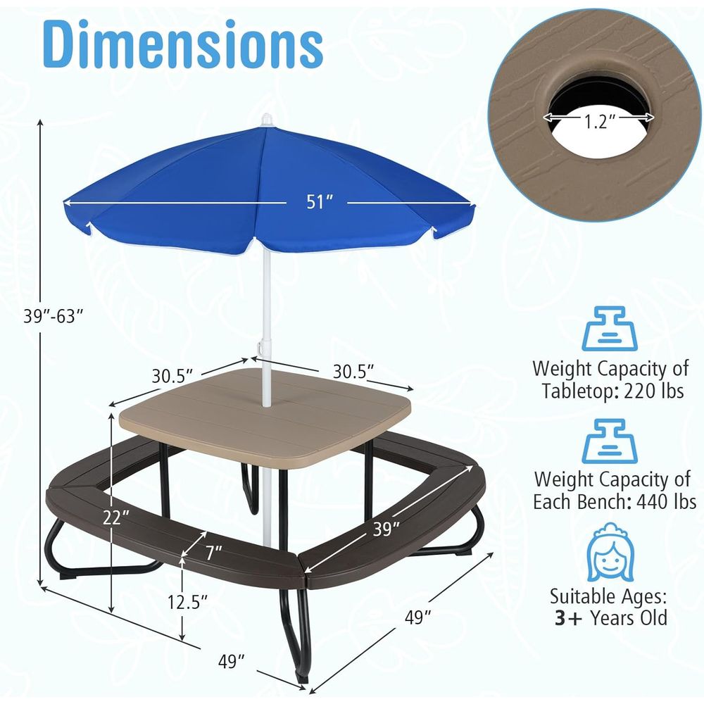 Kids Picnic Table, 8 Person To – Kids Outdoor Bench With Umbrella recenzja i cena