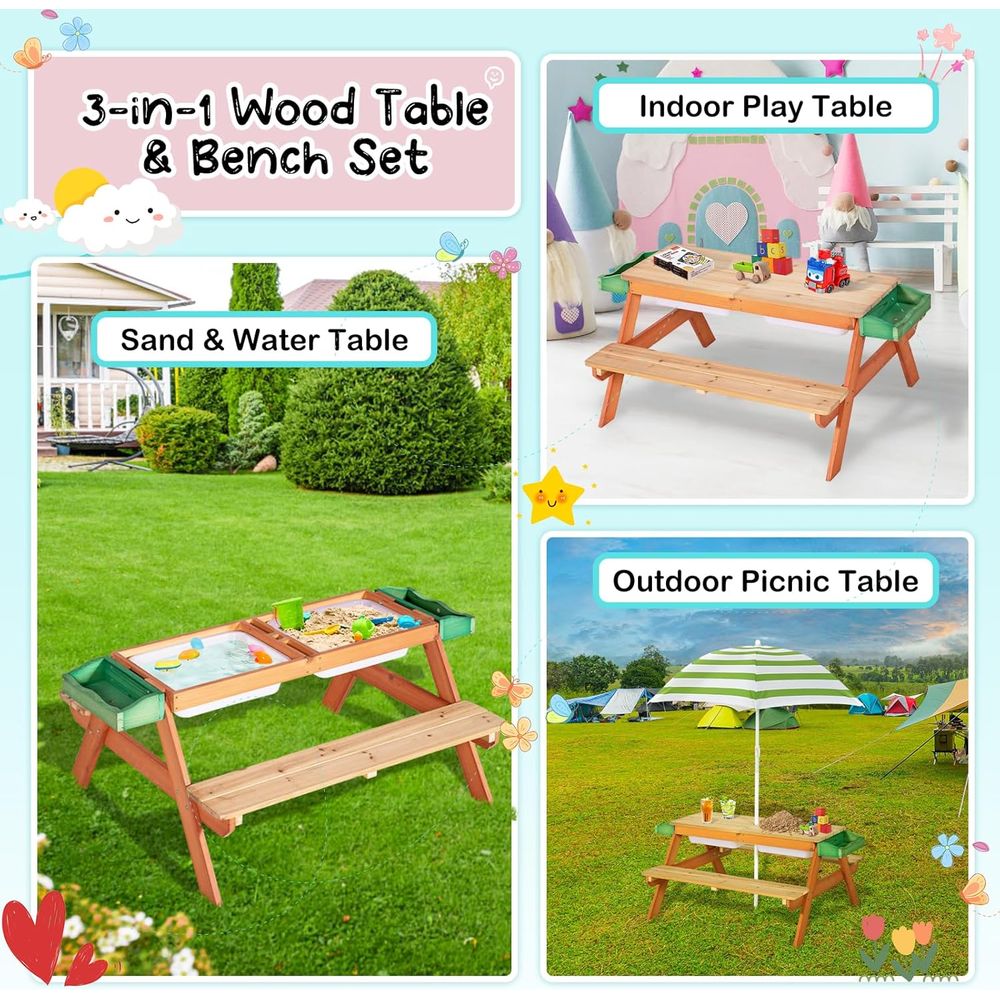 Multifunctional Outdoor Wooden – Kids Outdoor Bench With Umbrella recenzja i cena