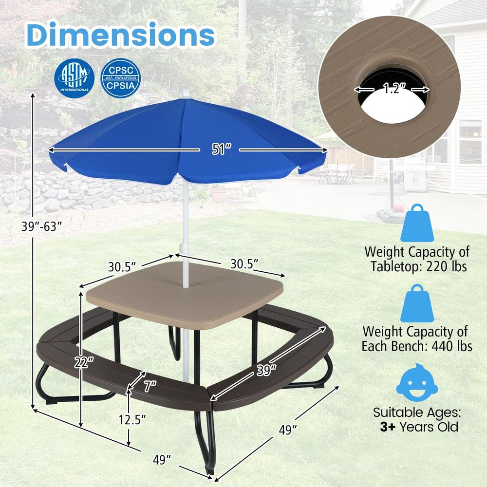 Kids Picnic Table, 8 Person Ki – Kids Outdoor Bench With Umbrella recenzja i cena