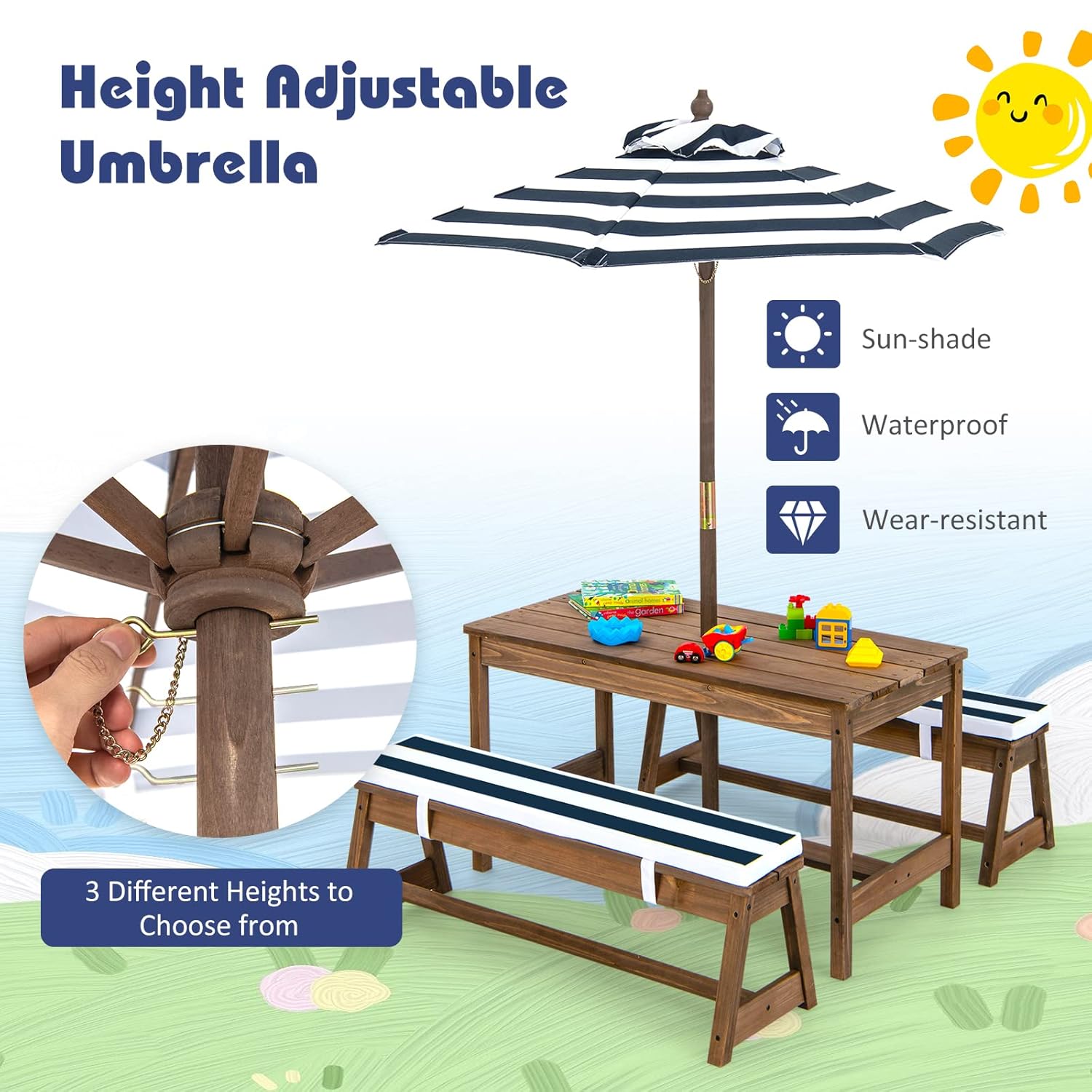Height Adjustable Wooden Kids  – Kids Outdoor Chair And Table recenzja i cena