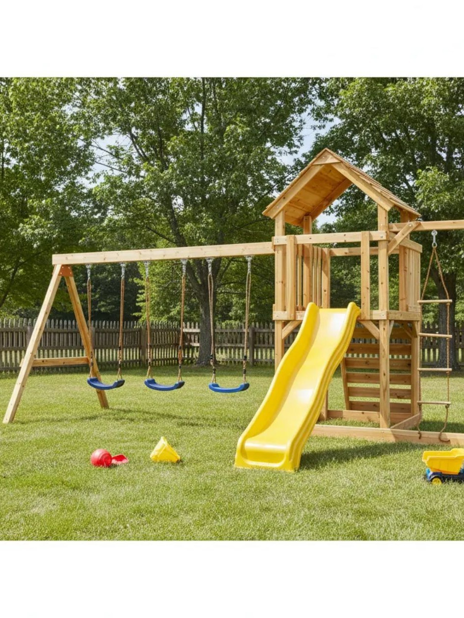 Children Swing Kids Wooden Gar – Kids Outdoor Swing And Slide recenzja i cena