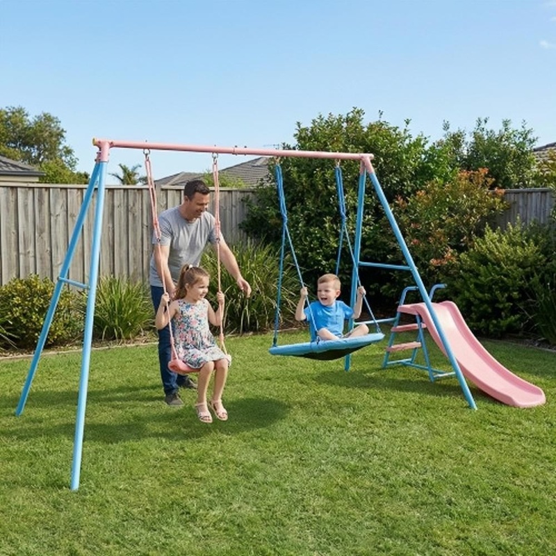 Blue and Pink Two-Person Swing – Kids Outdoor Swing And Slide recenzja i cena