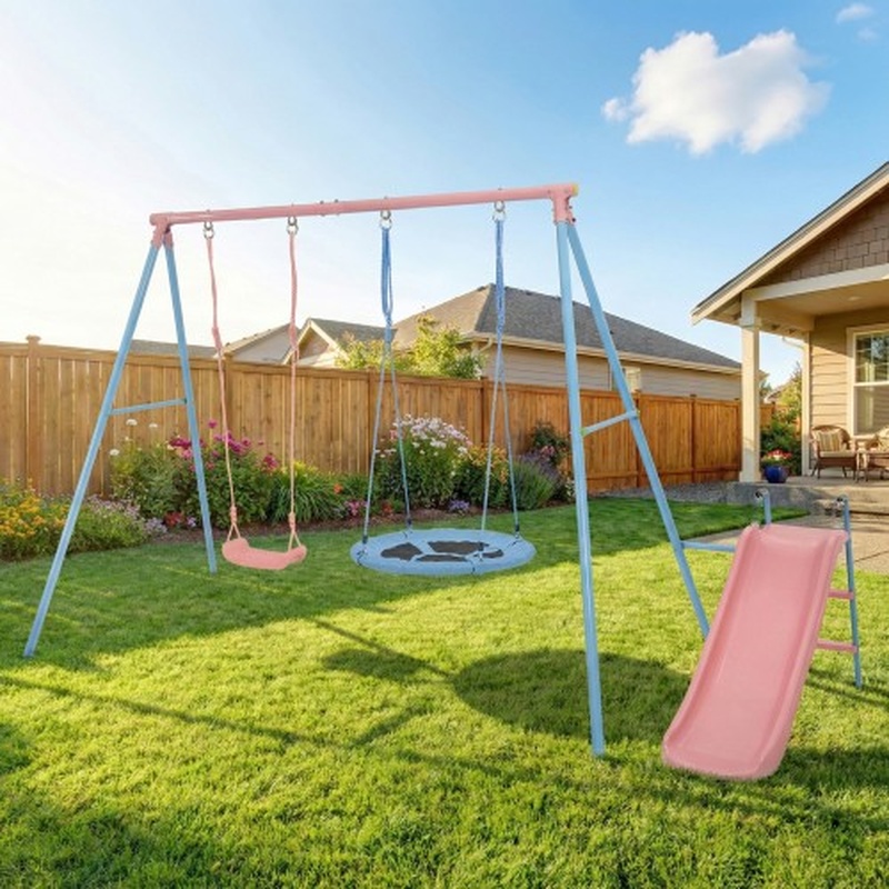 Blue and Pink Two-Person Swing – Kids Outdoor Swing And Slide recenzja i cena