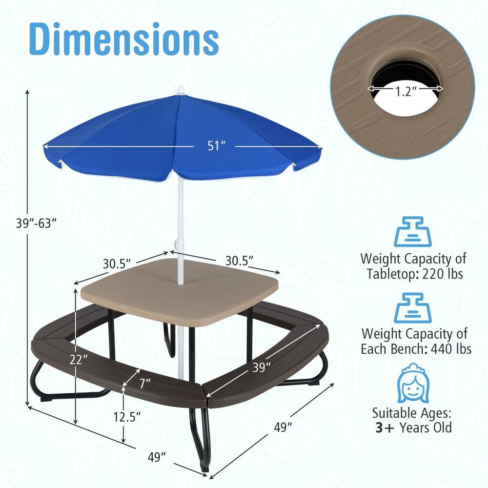 Kids Picnic Table, 8 Person To – Kids Outdoor Bench With Umbrella recenzja i cena