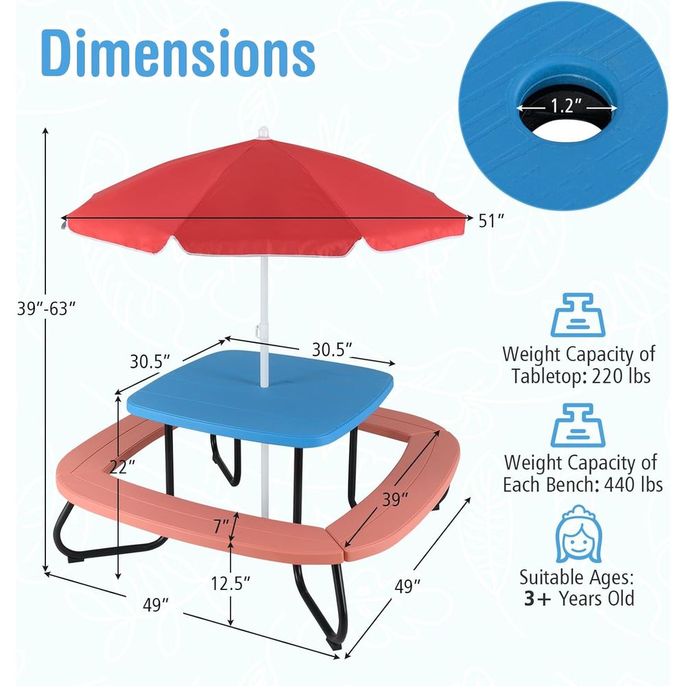 Kids Picnic Table, 8 Person To – Kids Outdoor Bench With Umbrella recenzja i cena