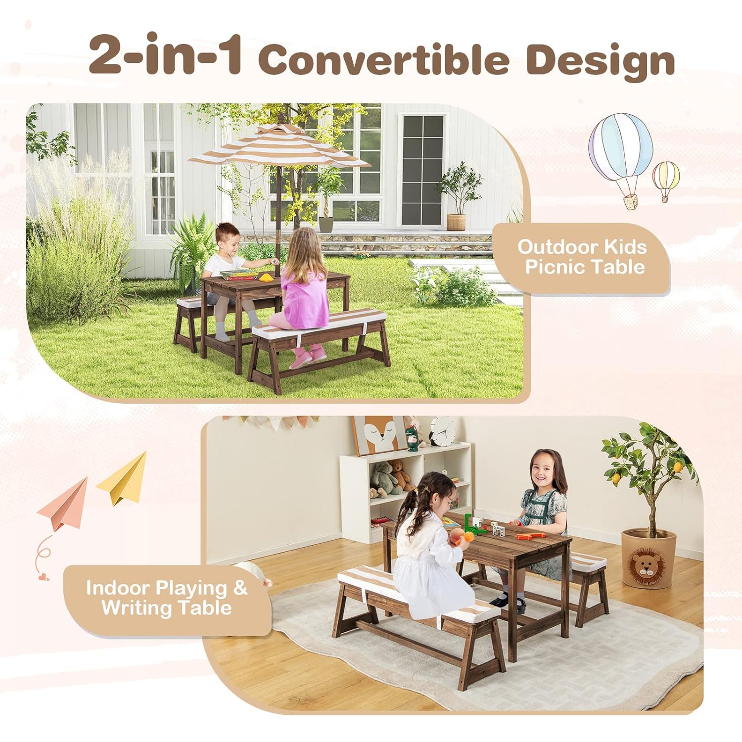Kids Picnic Table, Outdoor Woo – Kids Outdoor Bench With Umbrella recenzja i cena