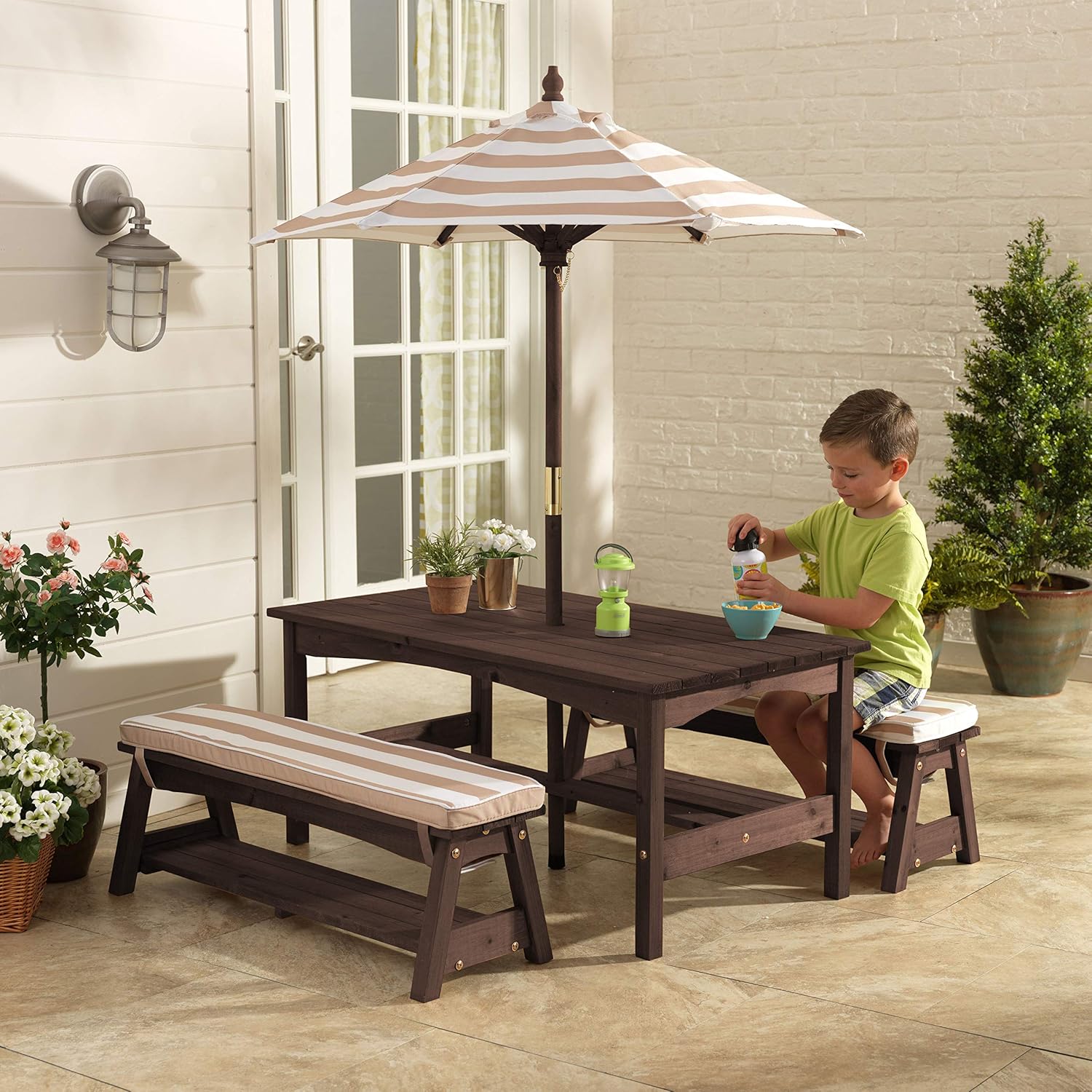 Outdoor Wooden Table & Bench S – Kids Outdoor Bench With Umbrella recenzja i cena