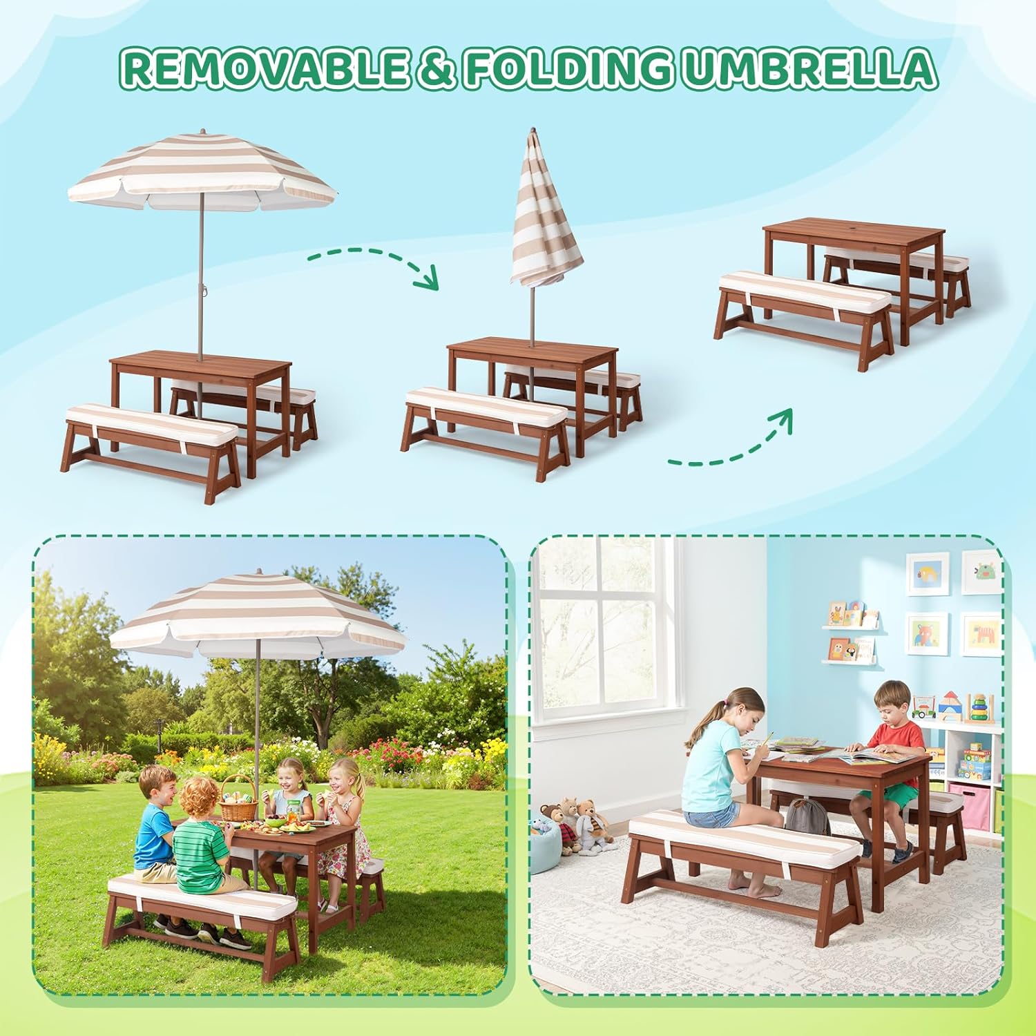 Kids Picnic Table Outdoor Wood – Kids Outdoor Bench With Umbrella recenzja i cena