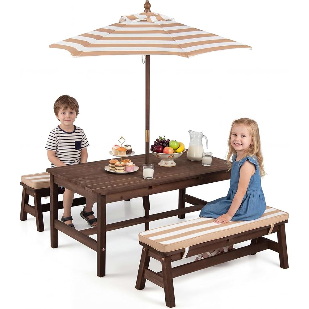 Kids Picnic Table, ir Wood Tod – Kids Outdoor Bench With Umbrella recenzja i cena