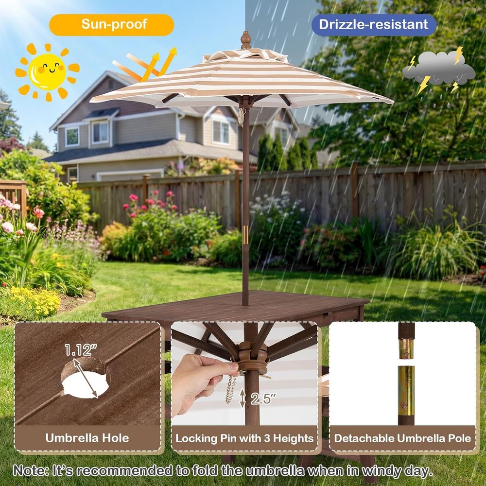 Kids Picnic Table, ir Wood Tod – Kids Outdoor Bench With Umbrella recenzja i cena