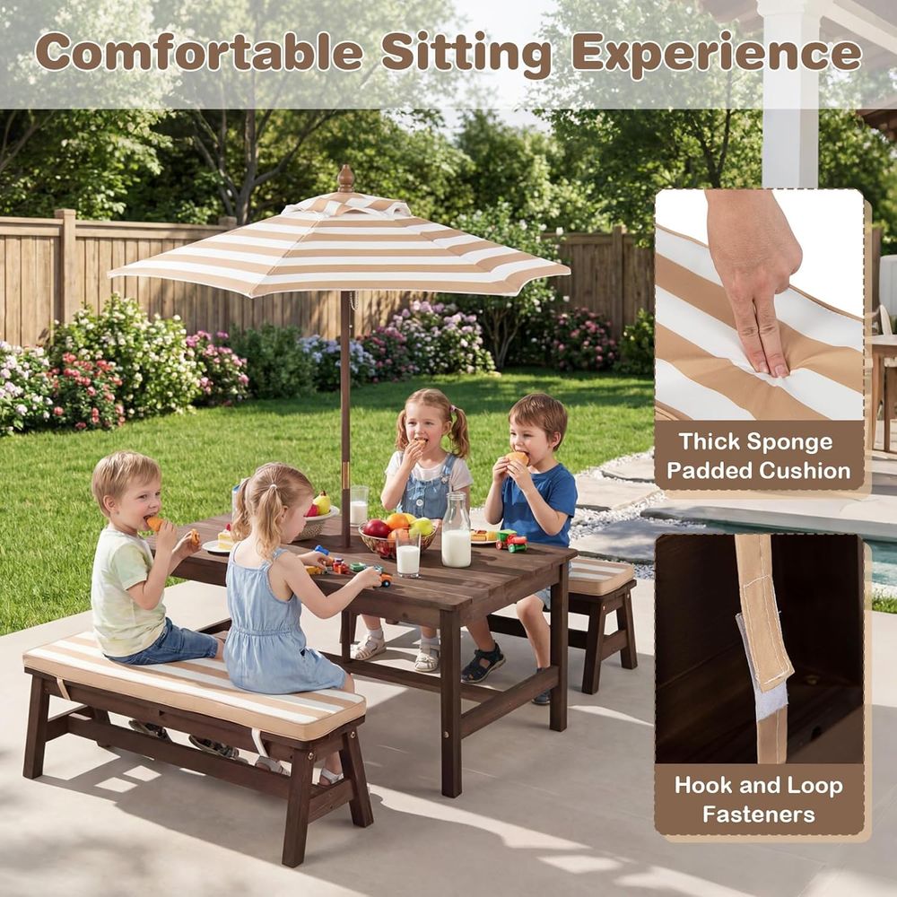 Kids Picnic Table, ir Wood Tod – Kids Outdoor Bench With Umbrella recenzja i cena