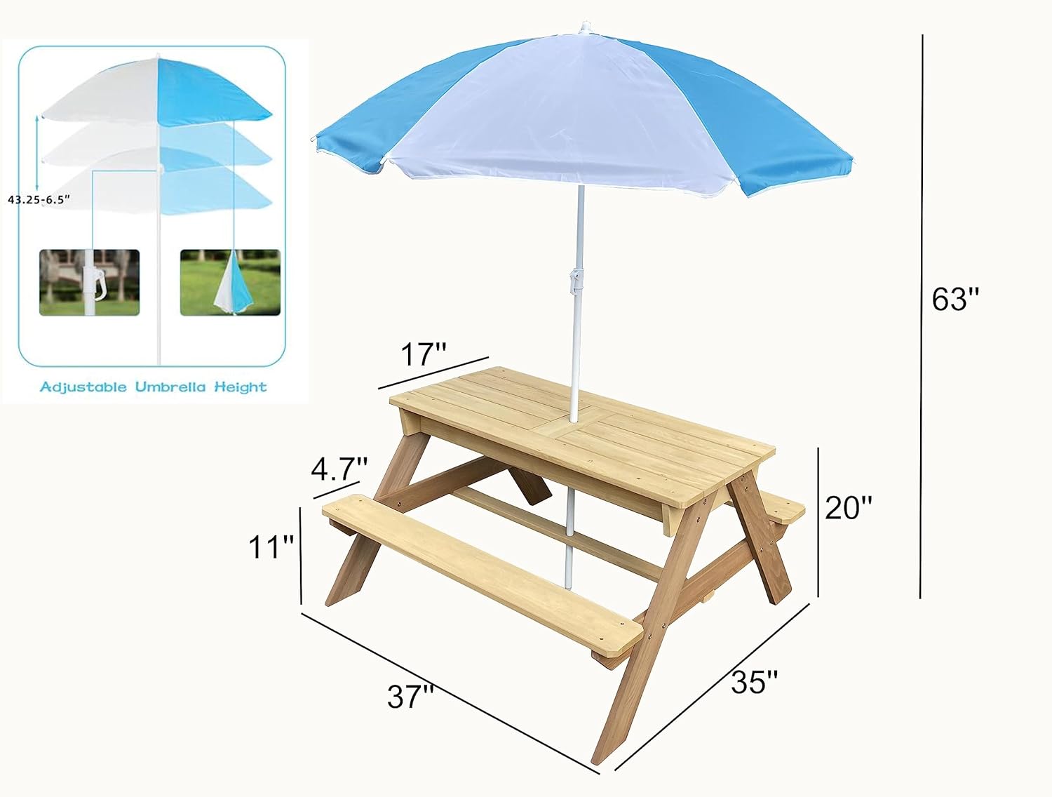 Kids 3-in-1 Sand Water Activit – Kids Outdoor Bench With Umbrella recenzja i cena
