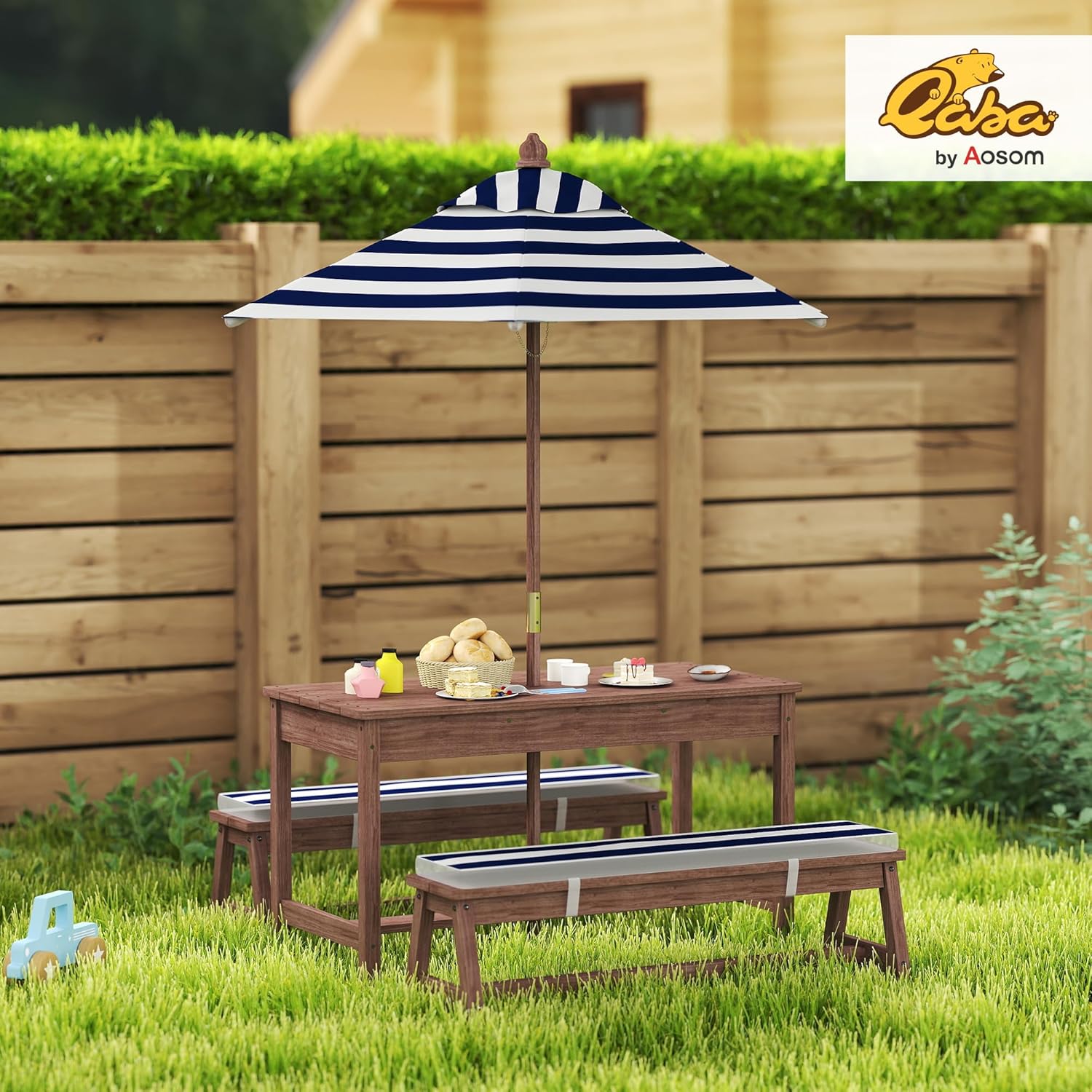 Wooden Kids Picnic Table & Ben – Kids Outdoor Bench With Umbrella recenzja i cena