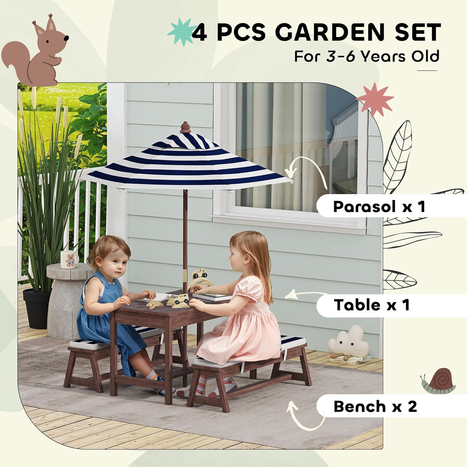 Wooden Kids Picnic Table & Ben – Kids Outdoor Bench With Umbrella recenzja i cena