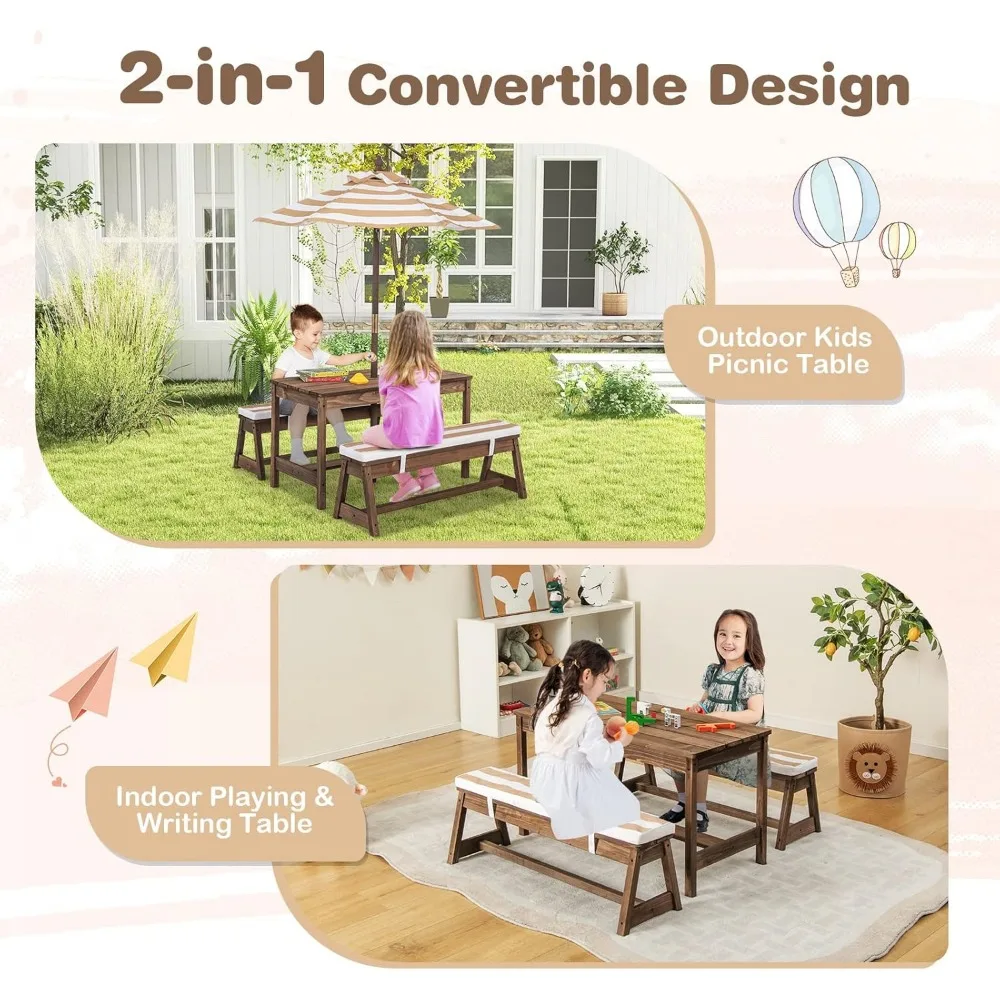 Kids Picnic Table, Outdoor Woo – Kids Outdoor Bench With Umbrella recenzja i cena
