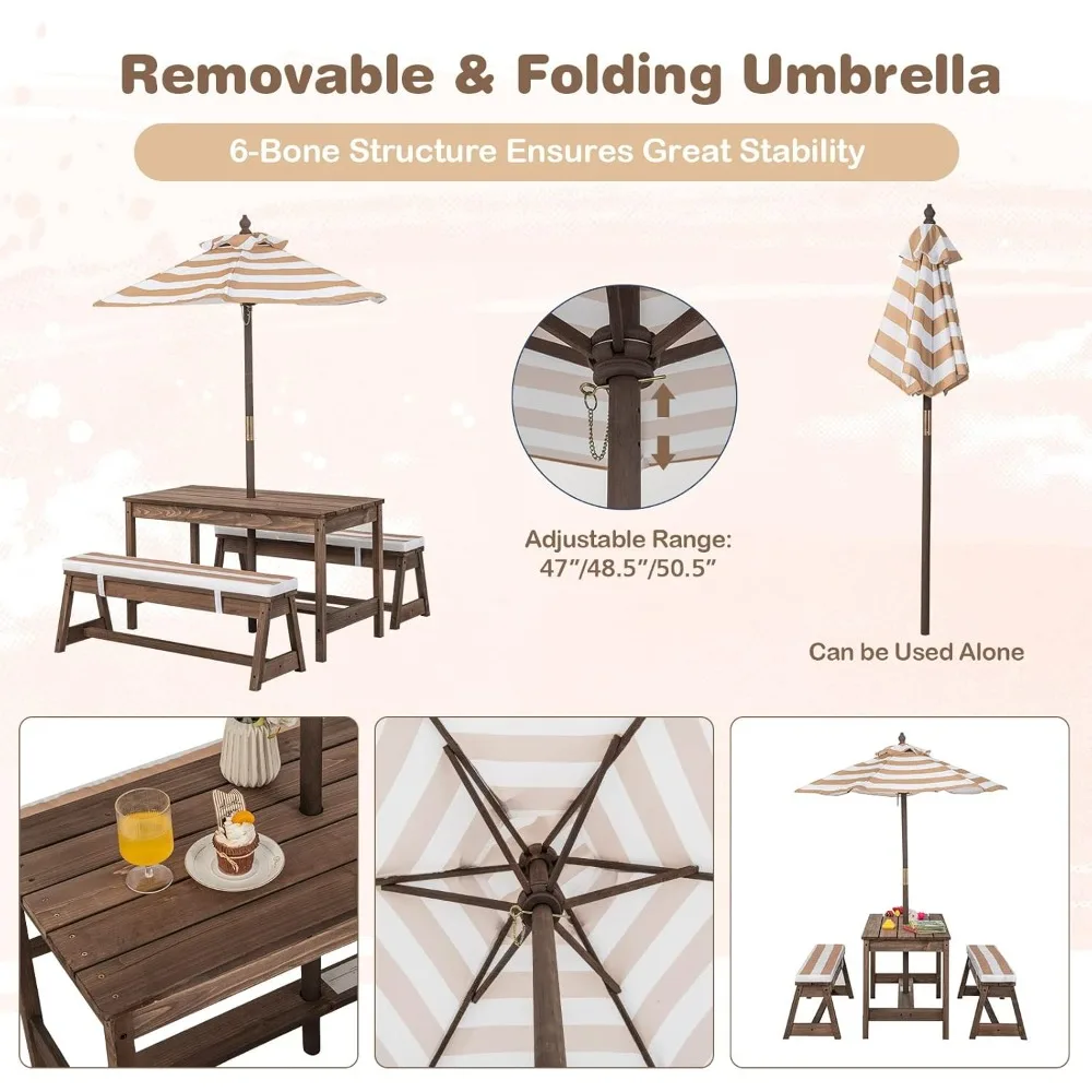 Kids Picnic Table, Outdoor Woo – Kids Outdoor Bench With Umbrella recenzja i cena