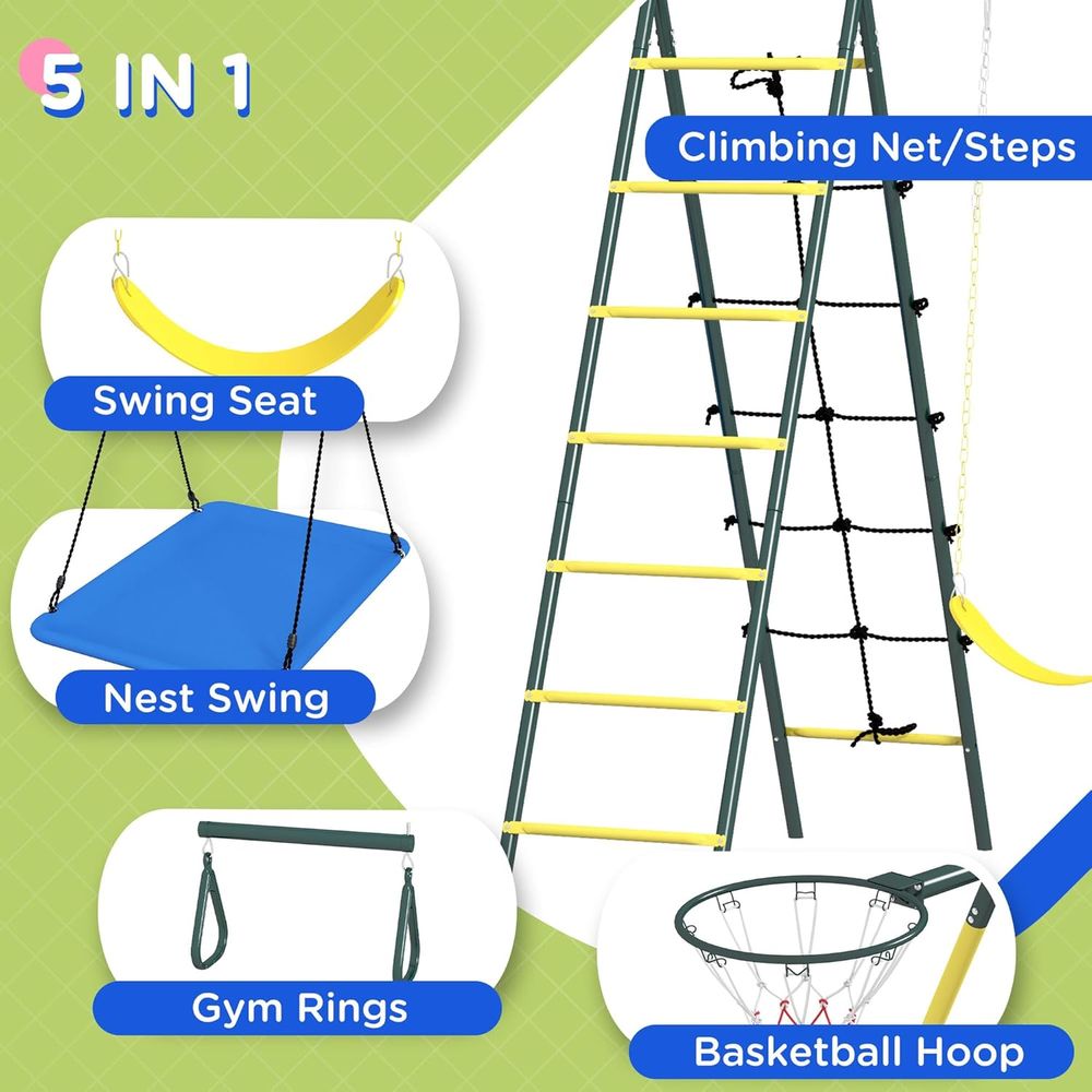 5-in-1 Heavy-Duty Outdoor Play – Kids Outdoor Swing And Slide recenzja i cena
